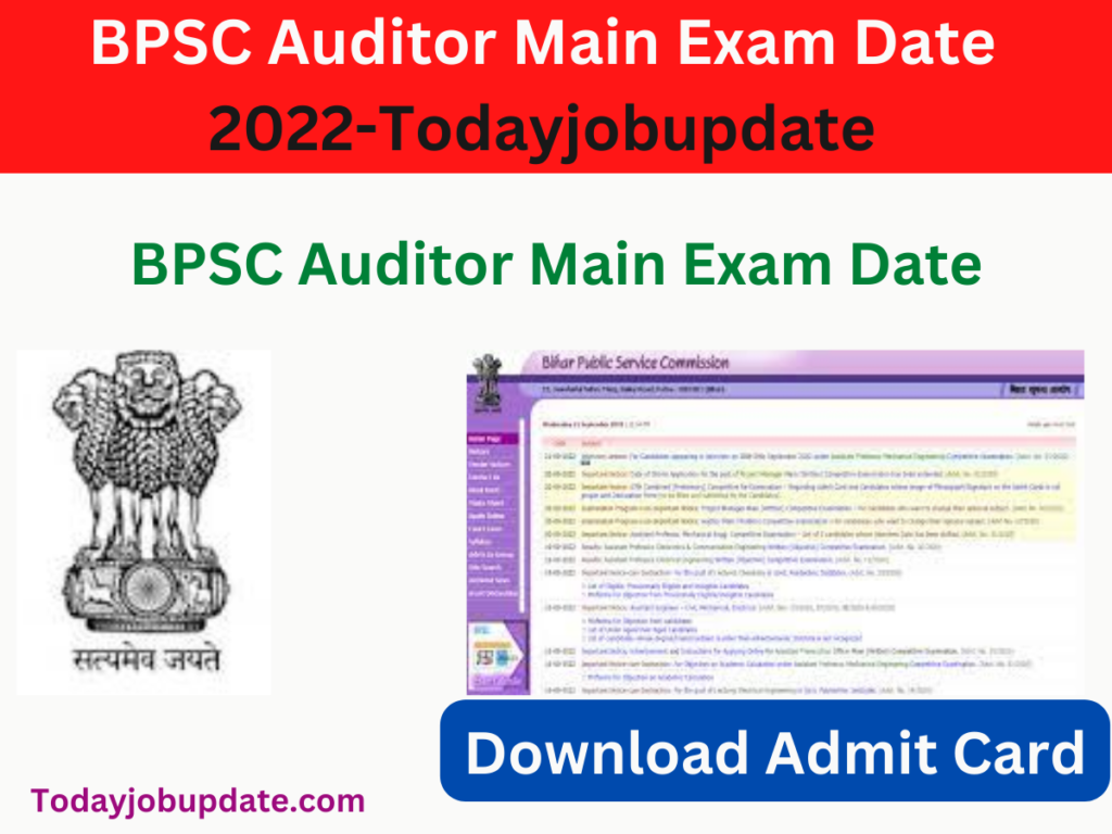 BPSC Auditor Main Exam Date 2022