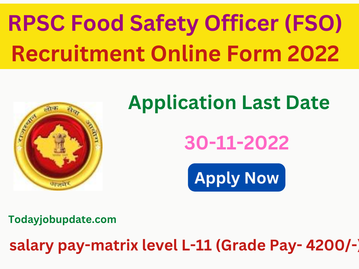 RPSC Food Safety Officer (FSO) Recruitment Online Form 2022