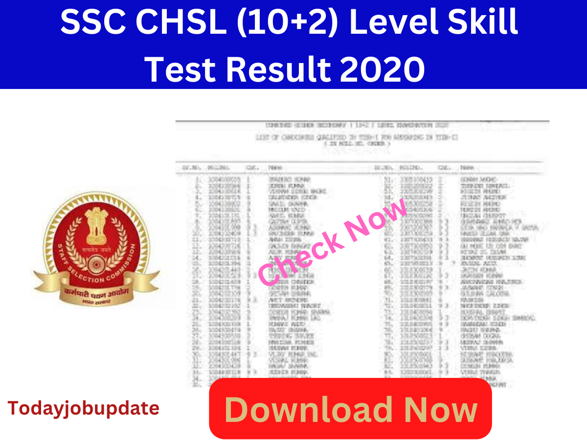SSC CHSL (10+2) Level Skill Test Result 2020